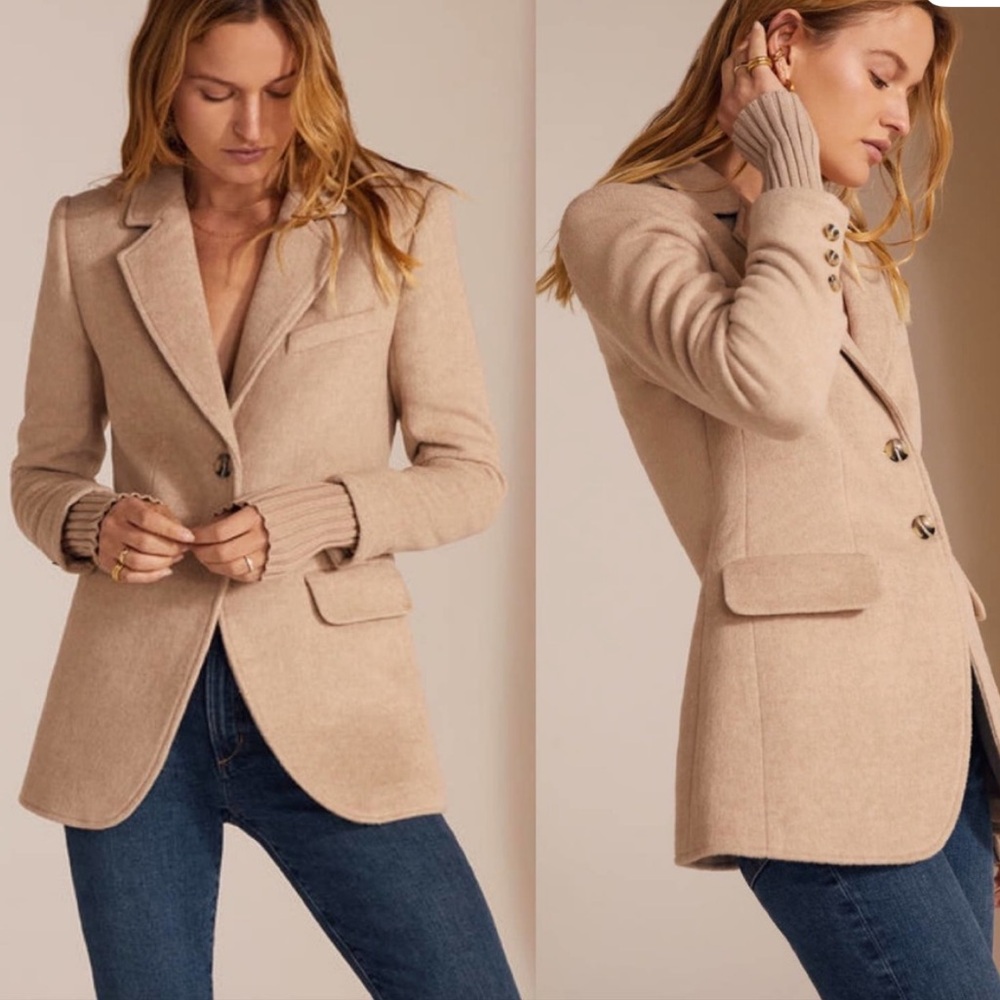 Favorite Daughter Beige Wool-Blend Blazer Jacket